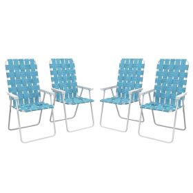 Set of 4 Patio Folding Chairs, Classic Outdoor Camping Chairs, Portable Lawn Chairs w/ Armrests, Blue